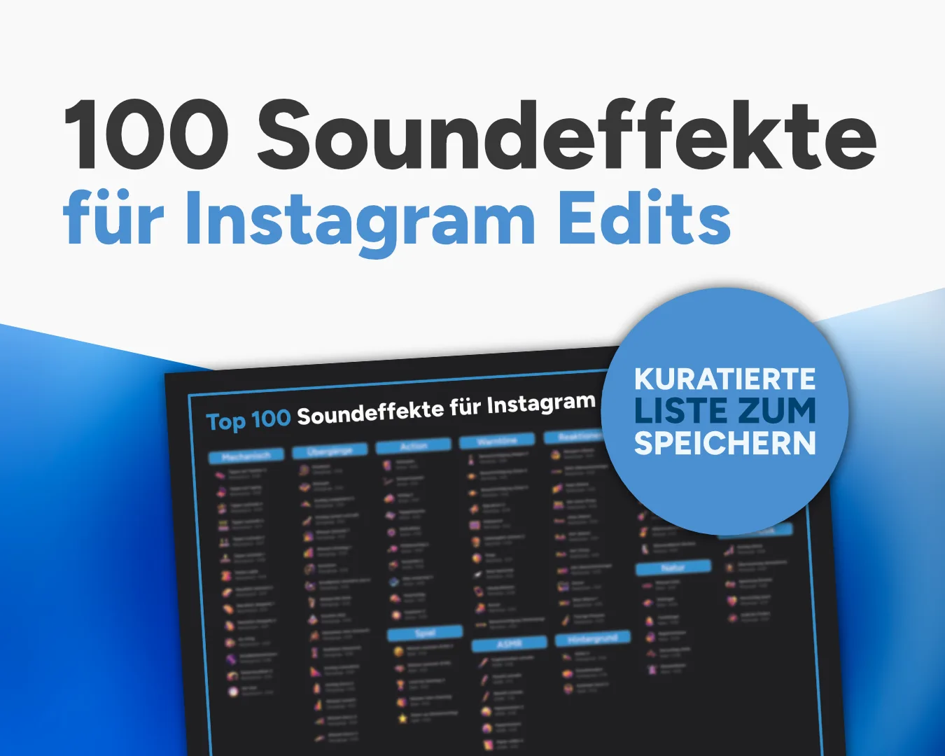 Titelbild der Liste mit 100 Soundeffekten für die Edits-App